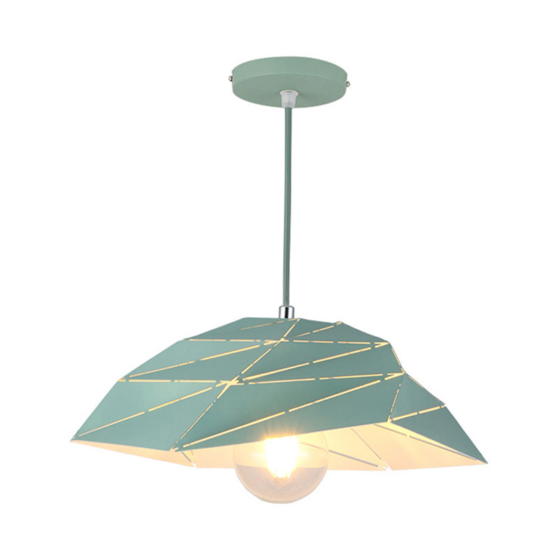 Luz de colgante de techo de 1 luz contemporánea con sombra de metal rosa/amarillo/verde lámpara colgante asimétrica