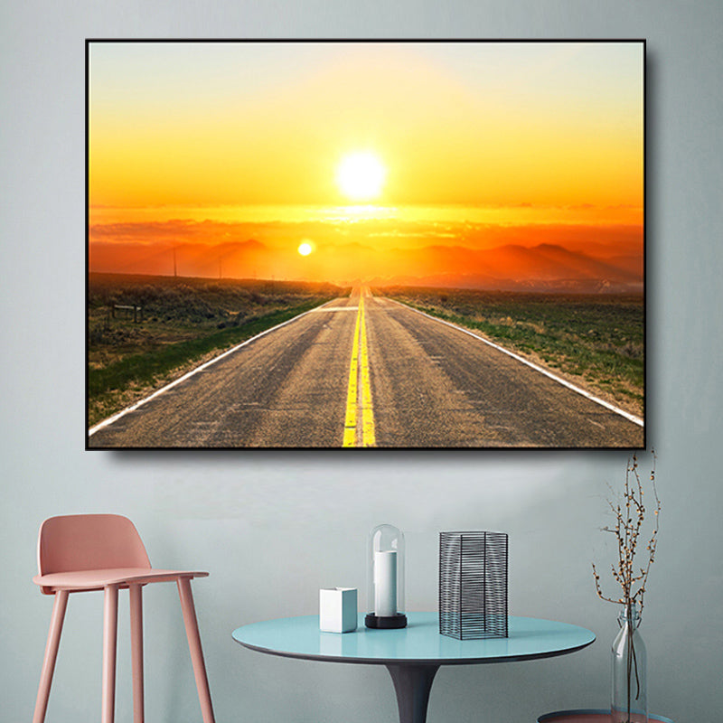 Photograph Road Wall Art Modernism Canvas Print Wall Decor in Dark Color for Bedroom