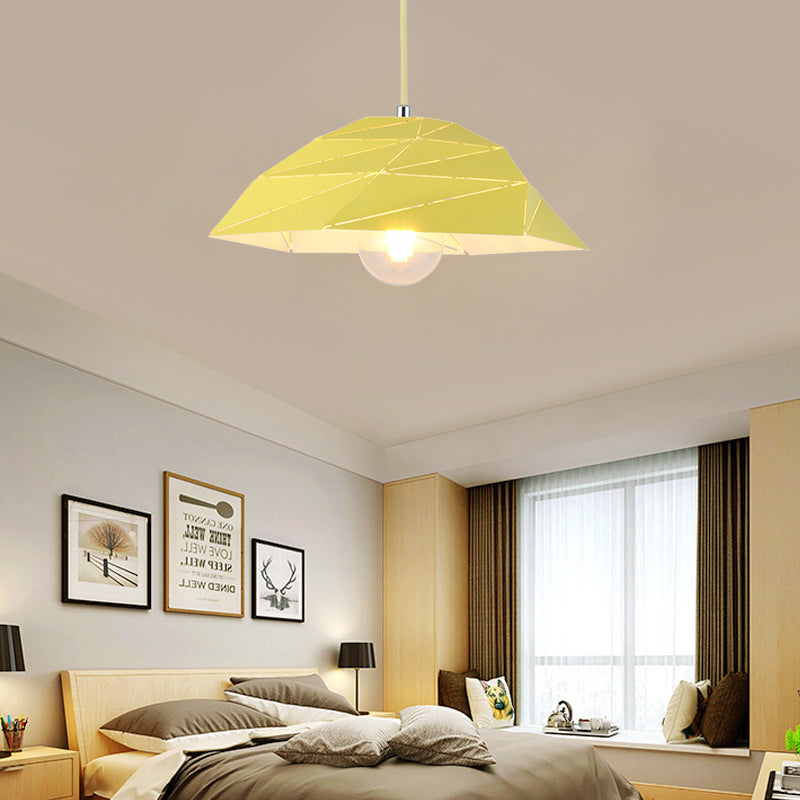 Luz de colgante de techo de 1 luz contemporánea con sombra de metal rosa/amarillo/verde lámpara colgante asimétrica