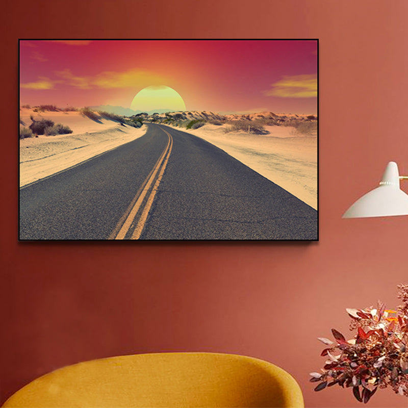 Photograph Road Wall Art Modernism Canvas Print Wall Decor in Dark Color for Bedroom