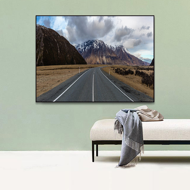 Photograph Road Wall Art Modernism Canvas Print Wall Decor in Dark Color for Bedroom