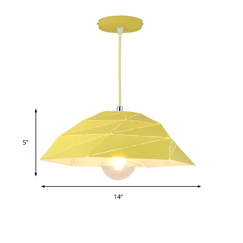 Luz de colgante de techo de 1 luz contemporánea con sombra de metal rosa/amarillo/verde lámpara colgante asimétrica