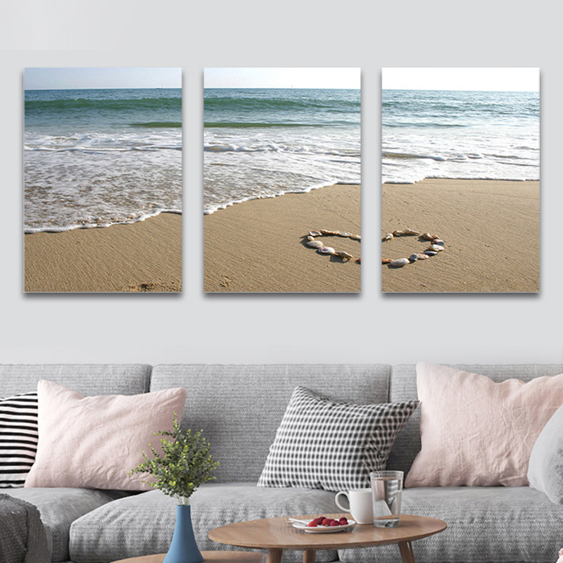 Sea Wave and Beach Art Print Tropical Multi-Piece Family Room Canvas in Brown-Blue