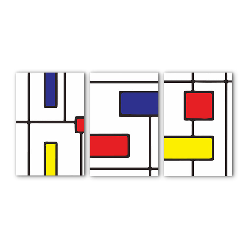 Mondrian Abstract Wall Art Print Red and Blue Minimalistic Canvas for Living Room