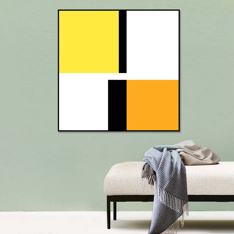 Bright Color-Blocking Geometric Canvas Textured Minimalist Living Room Wall Art Print