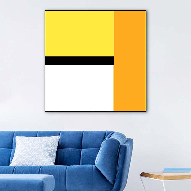 Bright Color-Blocking Geometric Canvas Textured Minimalist Living Room Wall Art Print