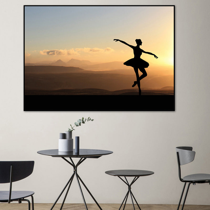 Beautiful Photo Sunset Ballerina Canvas Wall Art for Girls Bedroom, Pastel Color