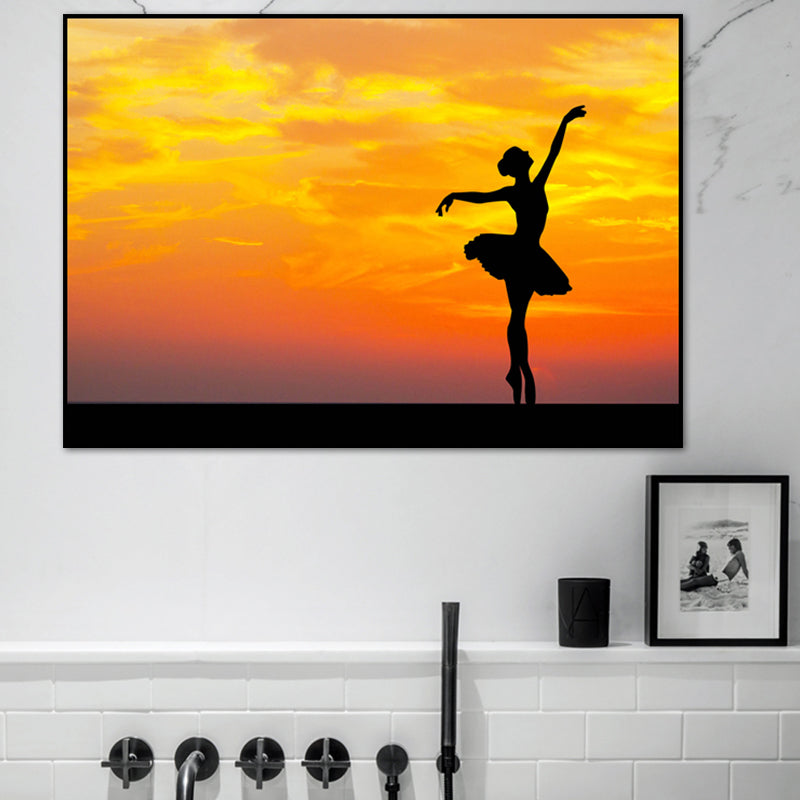 Beautiful Photo Sunset Ballerina Canvas Wall Art for Girls Bedroom, Pastel Color
