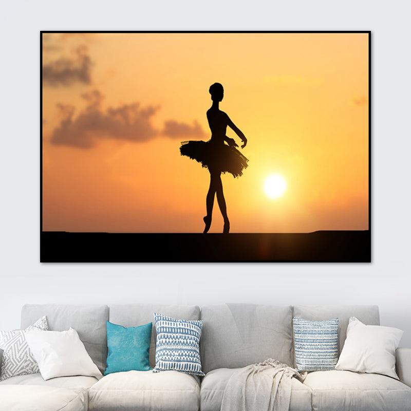 Beautiful Photo Sunset Ballerina Canvas Wall Art for Girls Bedroom, Pastel Color