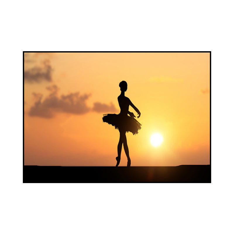 Beautiful Photo Sunset Ballerina Canvas Wall Art for Girls Bedroom, Pastel Color