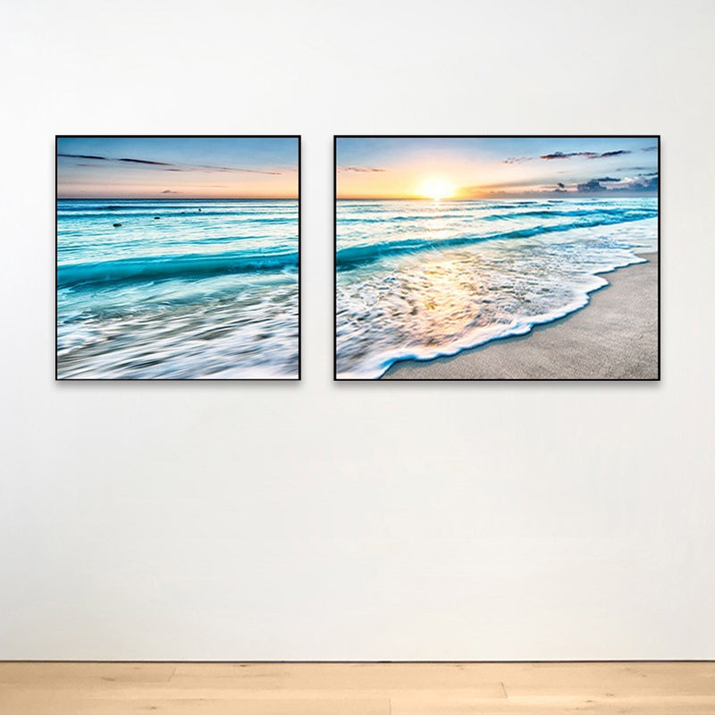 Toile de paysage de mer au coucher du soleil, décoration murale tropicale multi-pièces de couleur pastel pour la maison
