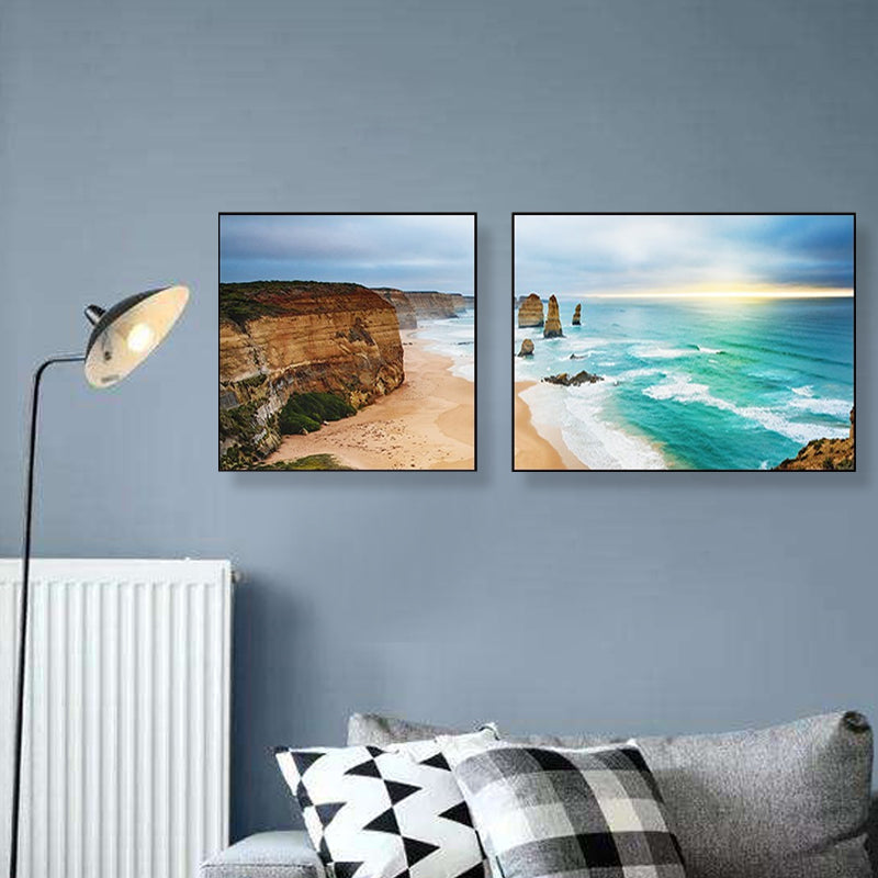 Toile de paysage de mer au coucher du soleil, décoration murale tropicale multi-pièces de couleur pastel pour la maison
