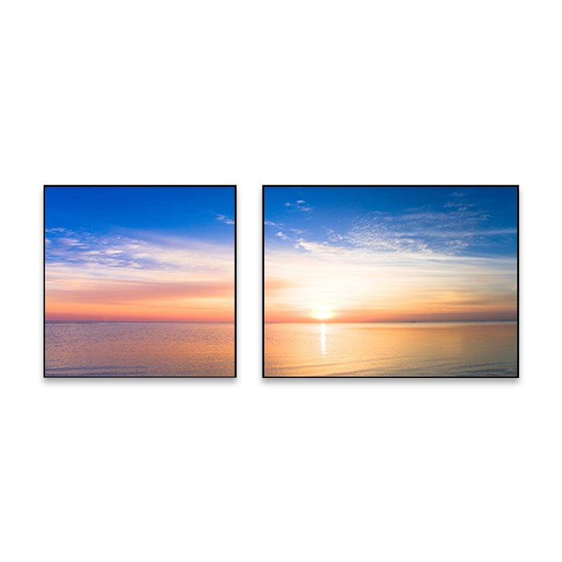 Sunset Sea Scenery Canvas Art Tropical Multi-Piece Wall Decor in Pastel Color for Home
