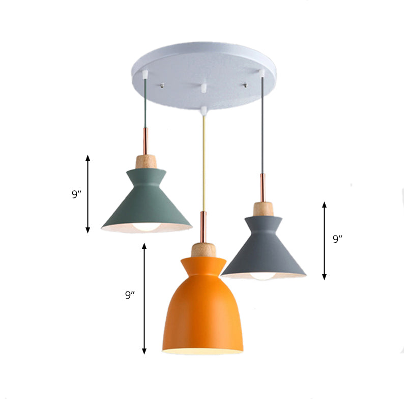 Multi-Color Cone and Dome Hanging Lighting Modern 3 Lights Metal Pendant Ceiling Light with Linear/Round Canopy