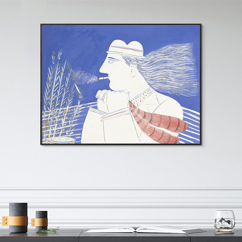Blue Wheatfield Thinker Canvas Print Figure Drawing Nordic Textured Wall Art for Home