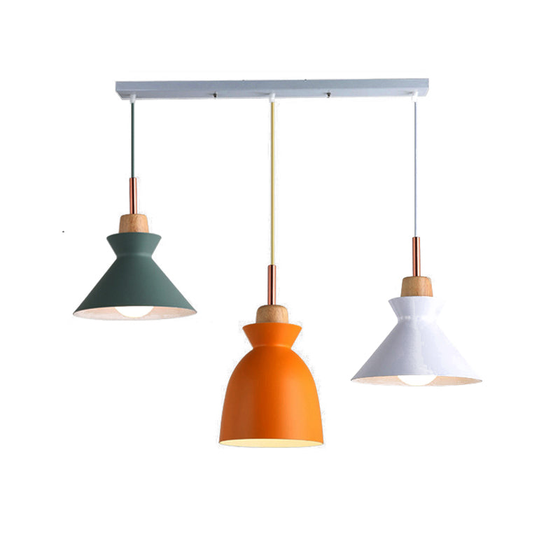 Multi-Color Cone and Dome Hanging Lighting Modern 3 Lights Metal Pendant Ceiling Light with Linear/Round Canopy
