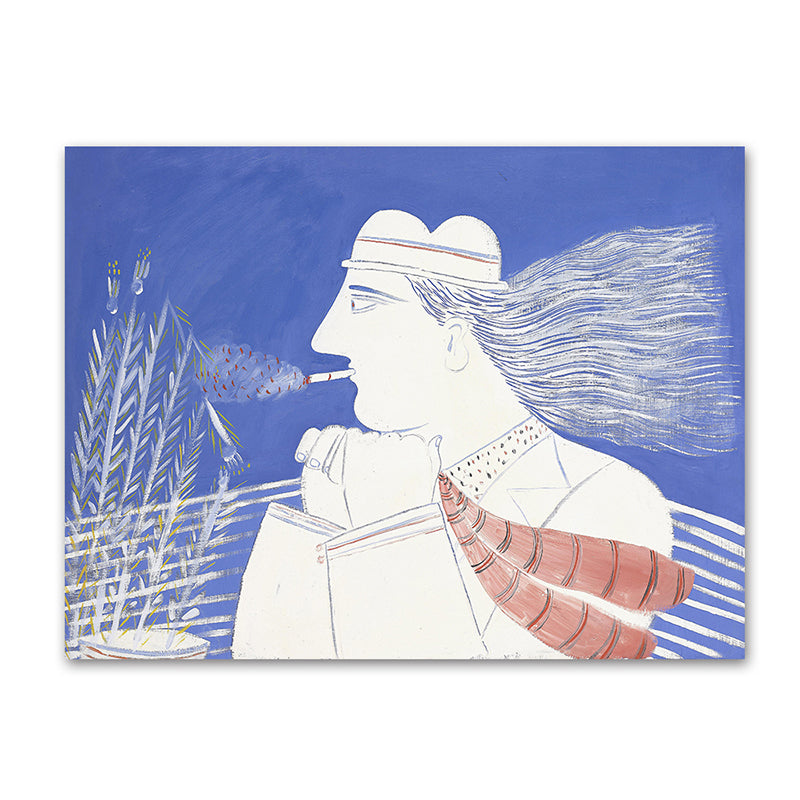 Blue Wheatfield Thinker Canvas Print Figure Drawing Nordic Textured Wall Art for Home