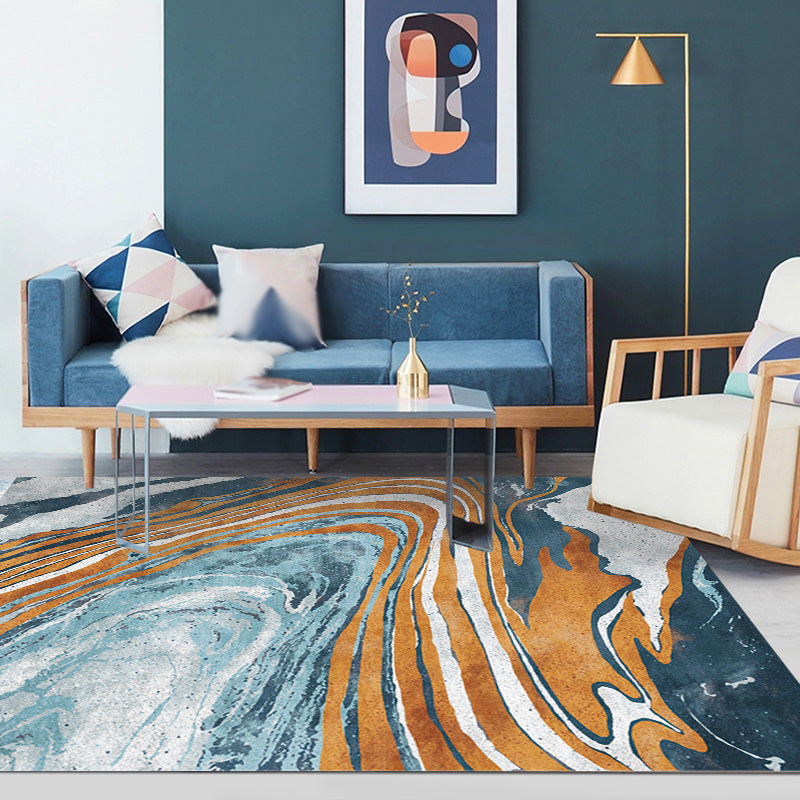 Stylish Modernism Rug Multicolor Watercolor and Swirl Striped Pattern Rug Pet Friendly Anti-Slip Washable Area Rug for Decoration