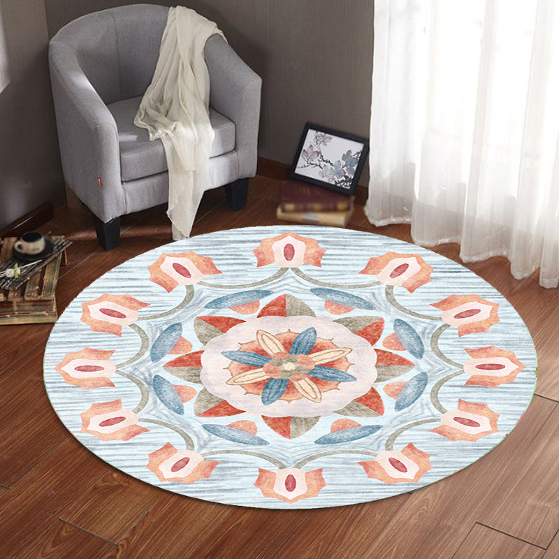 Retro Tribal Circles Pattern Rug Yellow and Red Polyester Rug Washable Pet Friendly Anti-Slip Carpet for Living Room