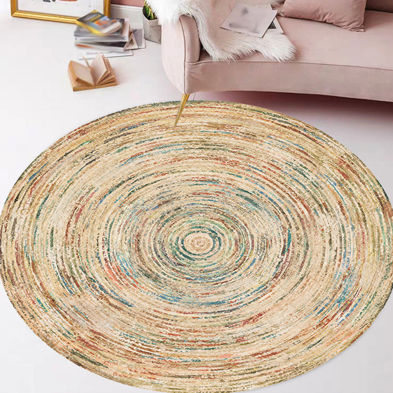 Retro Tribal Circles Pattern Rug Yellow and Red Polyester Rug Washable Pet Friendly Anti-Slip Carpet for Living Room