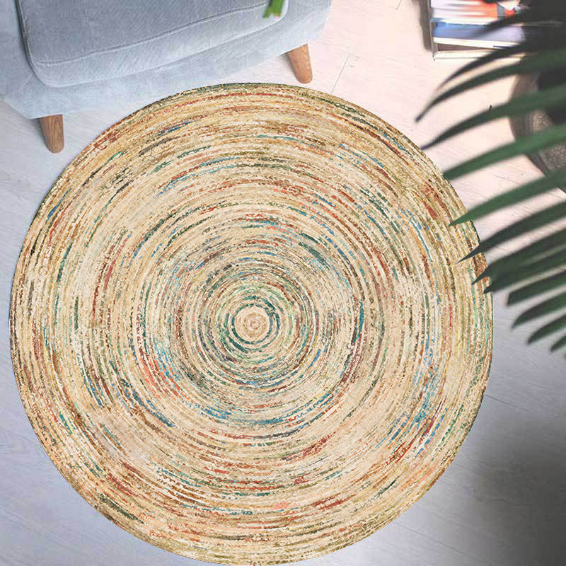 Retro Tribal Circles Pattern Rug Yellow and Red Polyester Rug Washable Pet Friendly Anti-Slip Carpet for Living Room