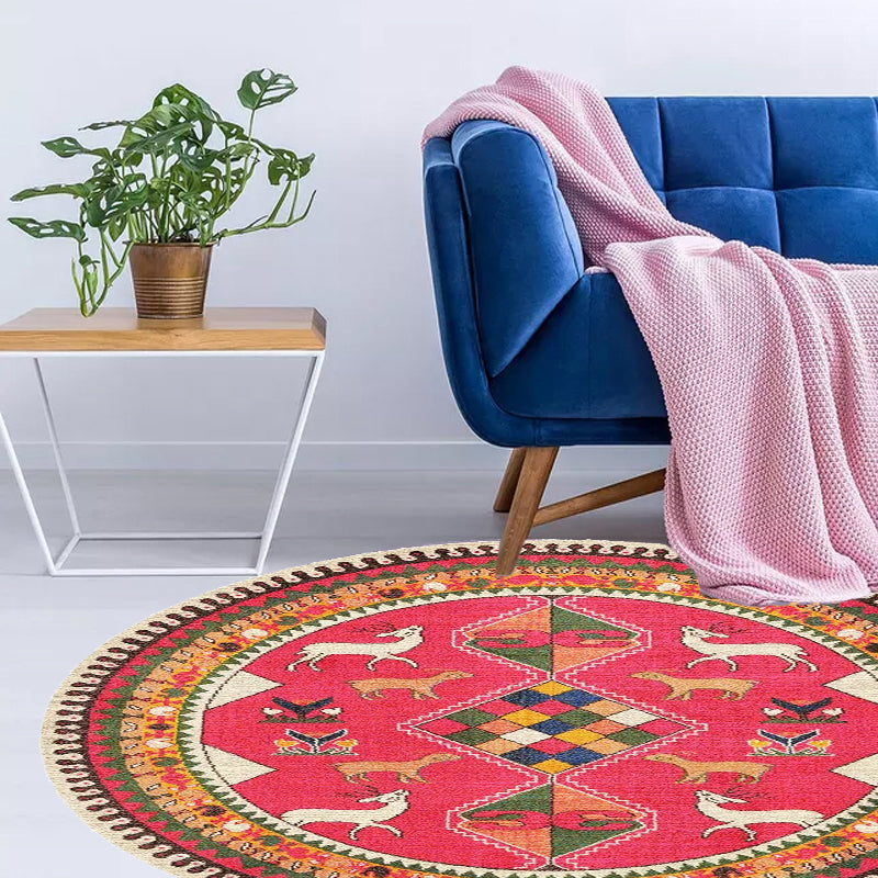 Retro Tribal Circles Pattern Rug Yellow and Red Polyester Rug Washable Pet Friendly Anti-Slip Carpet for Living Room