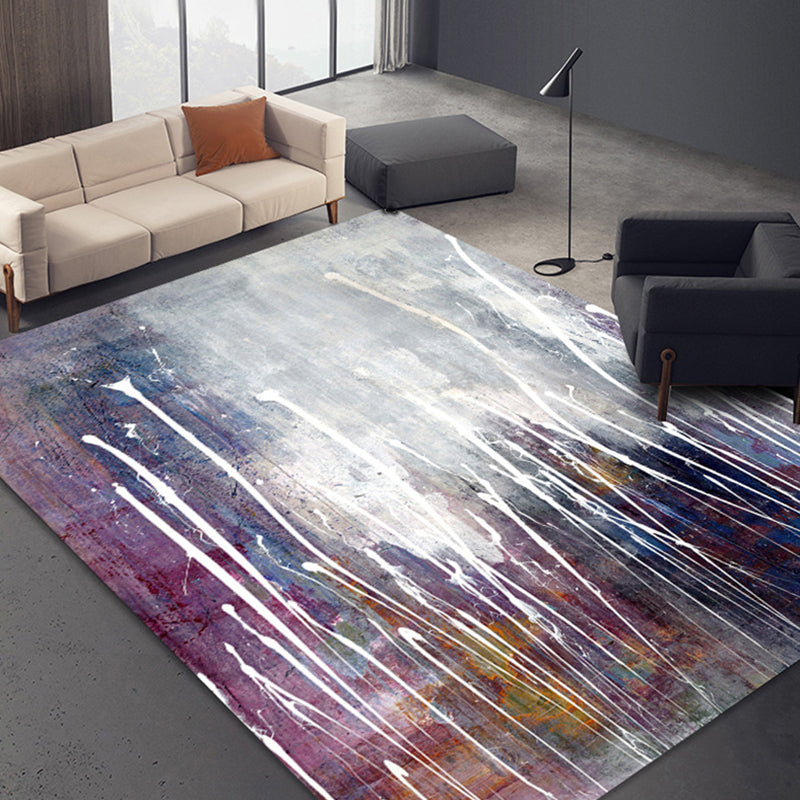 Stylish Watercolor Pattern Rug with Swirl Stripe Multicolor Contemporary Rug Polyester Pet Friendly Non-Slip Backing Washable Area Rug for Living Room