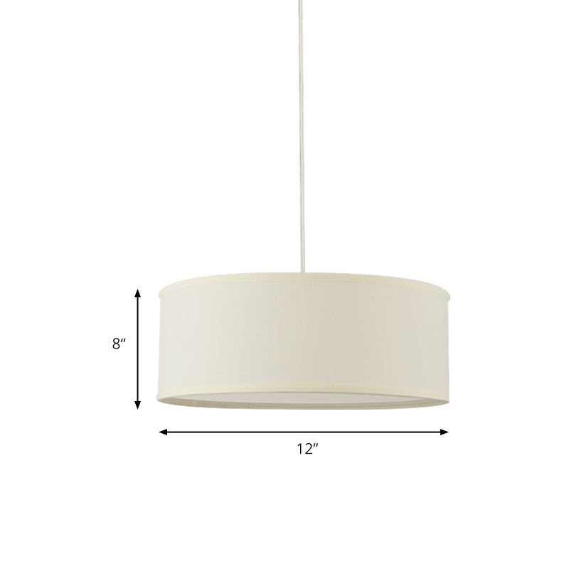 12"/16"/19.5" Dia Cylinder Suspension Pendant Contemporary Fabric White LED Hanging Pendant Lamp