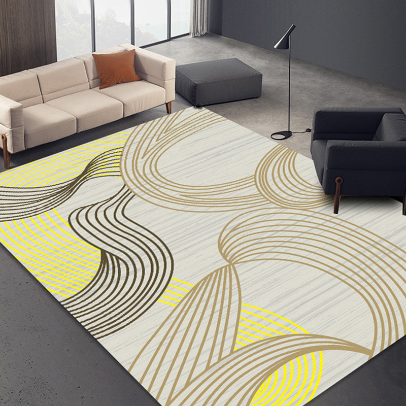 Stylish Watercolor Pattern Rug with Swirl Stripe Multicolor Contemporary Rug Polyester Pet Friendly Non-Slip Backing Washable Area Rug for Living Room