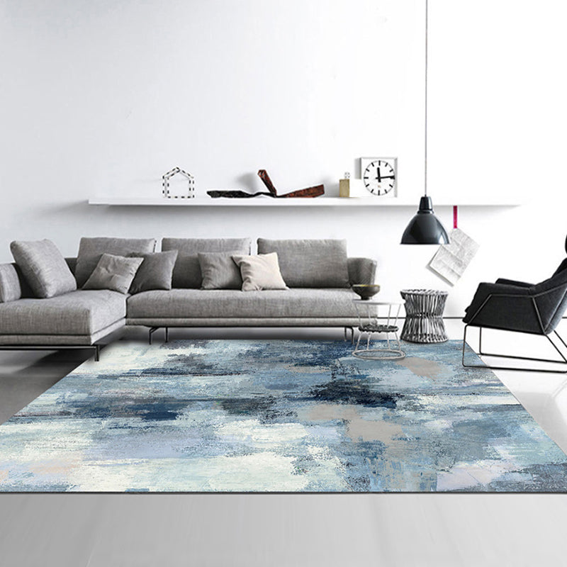Stylish Watercolor Pattern Rug with Swirl Stripe Multicolor Contemporary Rug Polyester Pet Friendly Non-Slip Backing Washable Area Rug for Living Room