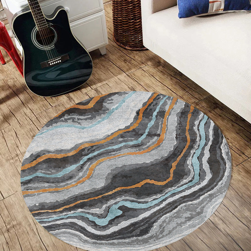 Funky Contemporary Rug Multicolor Watercolor and Swirl Striped Pattern Rug Pet Friendly Anti-Slip Washable Area Rug for Study