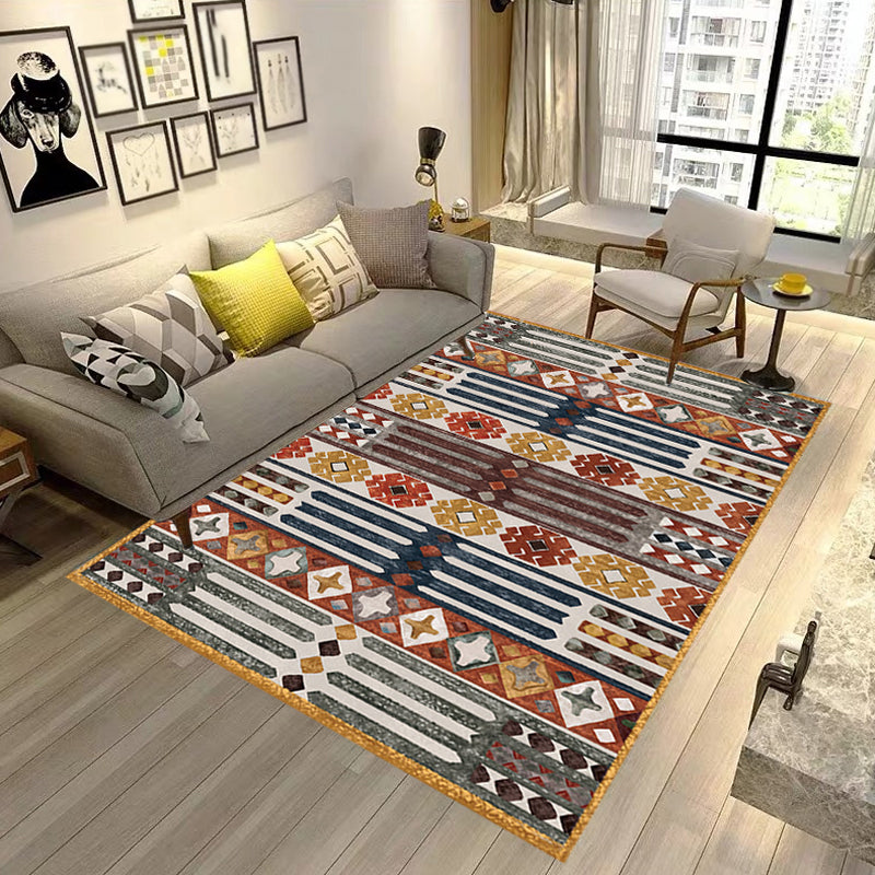 Traditional Tribal Flower Pattern Rug Multicolor Moroccan Rug Polyester Pet Friendly Non-Slip Backing Washable Area Rug for Living Room