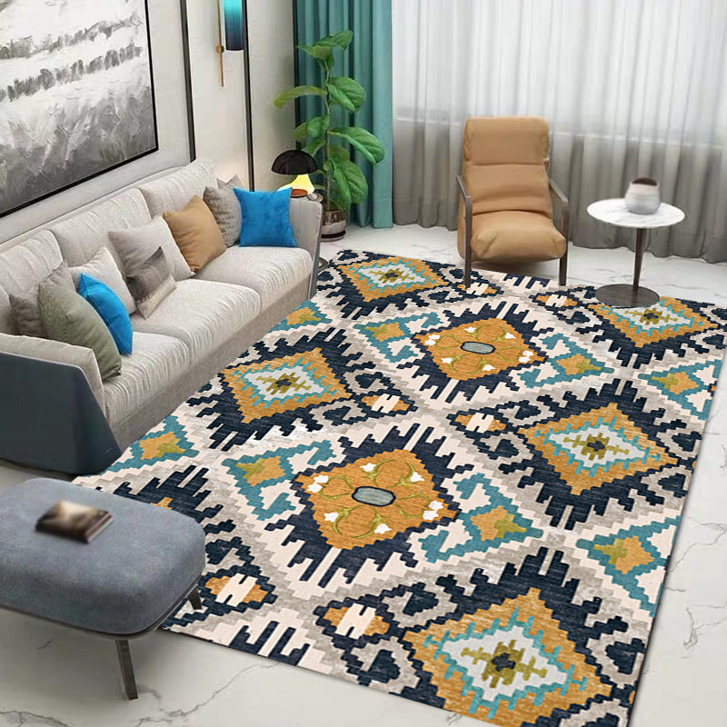 Traditional Tribal Flower Pattern Rug Multicolor Moroccan Rug Polyester Pet Friendly Non-Slip Backing Washable Area Rug for Living Room