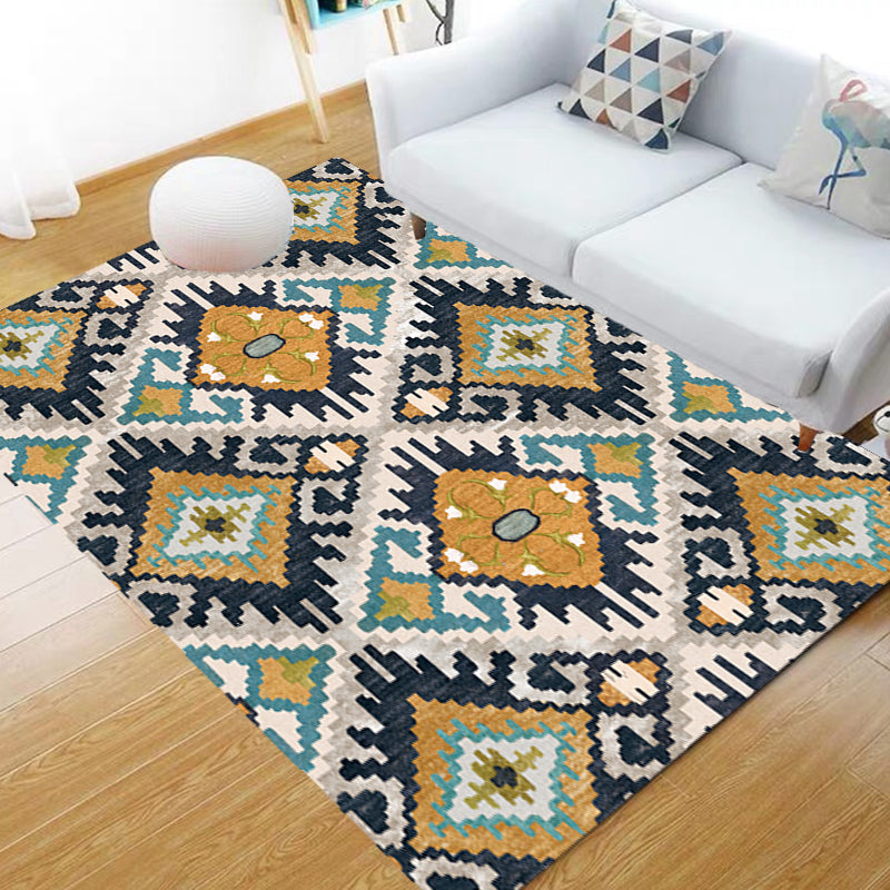 Traditional Tribal Flower Pattern Rug Multicolor Moroccan Rug Polyester Pet Friendly Non-Slip Backing Washable Area Rug for Living Room