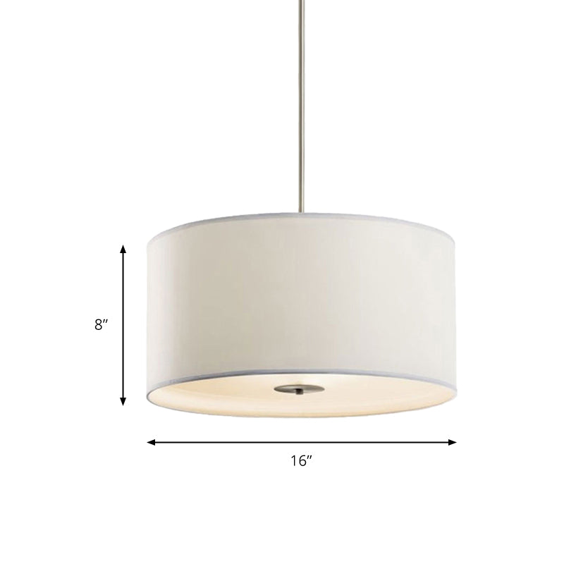 16"/19.5"/23.5" Dia Cylinder Suspension Pendant Contemporary Fabric White LED Hanging Pendant Lamp