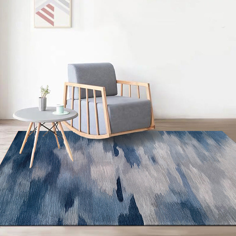 Modernist Watercolor Pattern Rug Blue and Yellow Polyester Rug Non-Slip Backing Washable Pet Friendly Carpet for Bedroom