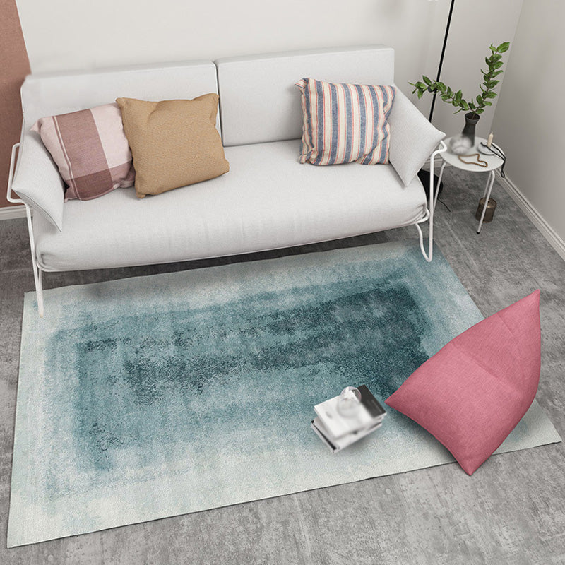 Modernist Watercolor Pattern Rug Blue and Yellow Polyester Rug Non-Slip Backing Washable Pet Friendly Carpet for Bedroom