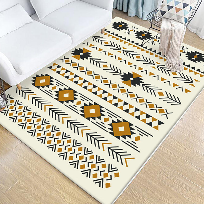 Tribaal geometrisch patroon Tapijtbruin en groene polyester Tapijtwasbaar huisdiervriendelijke antislip tapijt voor woonkamer