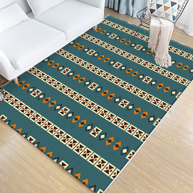 Tribal Geometric Pattern Rug Brown and Green Polyester Rug Washable Pet Friendly Anti-Slip Carpet for Living Room
