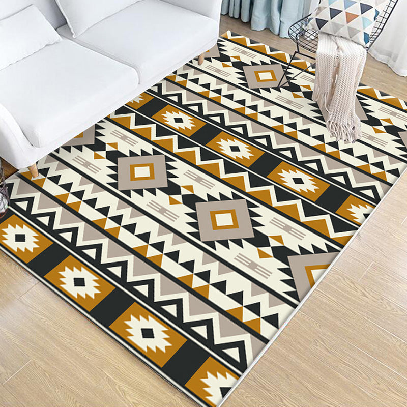 Alfombra geométrica de la alfombra de poliéster de poliéster tribal marrón y verde alfombra anti-Slip para mascotas lavables para sala de estar para sala de estar