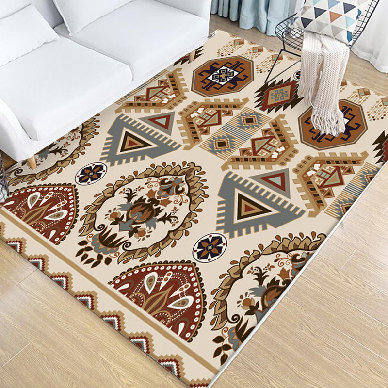 Alfombra geométrica de la alfombra de poliéster de poliéster tribal marrón y verde alfombra anti-Slip para mascotas lavables para sala de estar para sala de estar