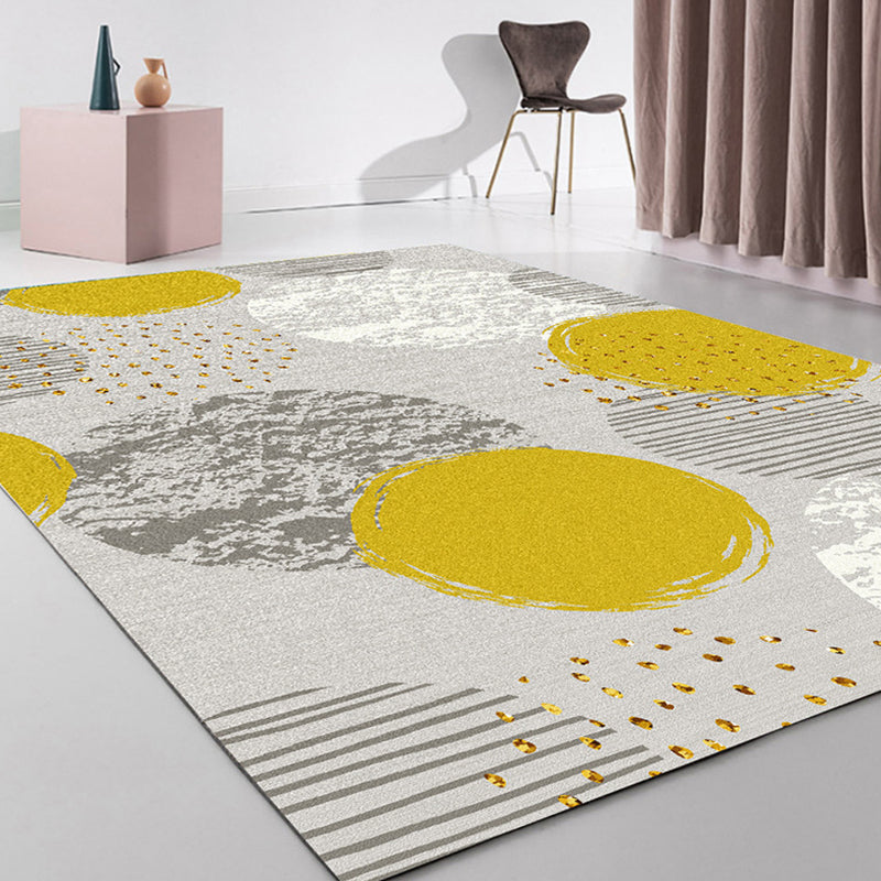 Unique Abstract Rug Yellow Multicolor Modernist Rug Polyester Washable Pet Friendly Anti-Slip Carpet for Living Room
