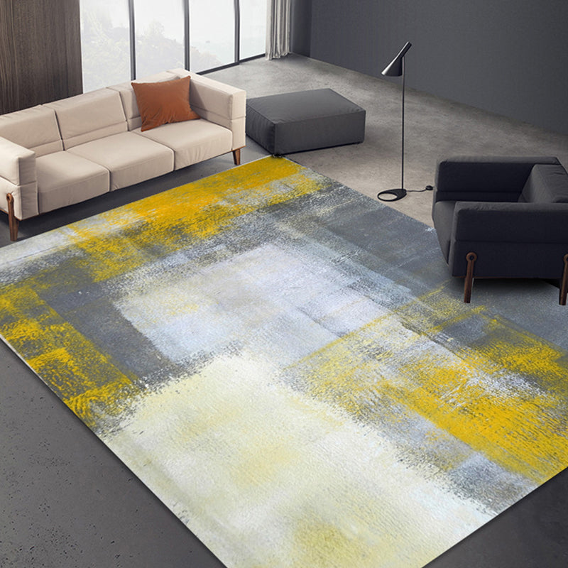 Unique Abstract Rug Yellow Multicolor Modernist Rug Polyester Washable Pet Friendly Anti-Slip Carpet for Living Room