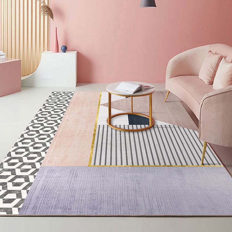 Colorblock Stripe Pattern Rug Polyester Modern Rug Washable Anti-Slip Pet Friendly Area Rug for Living Room