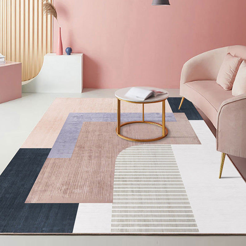 Colorblock Stripe Pattern Rug Polyester Modern Rug Washable Anti-Slip Pet Friendly Area Rug for Living Room