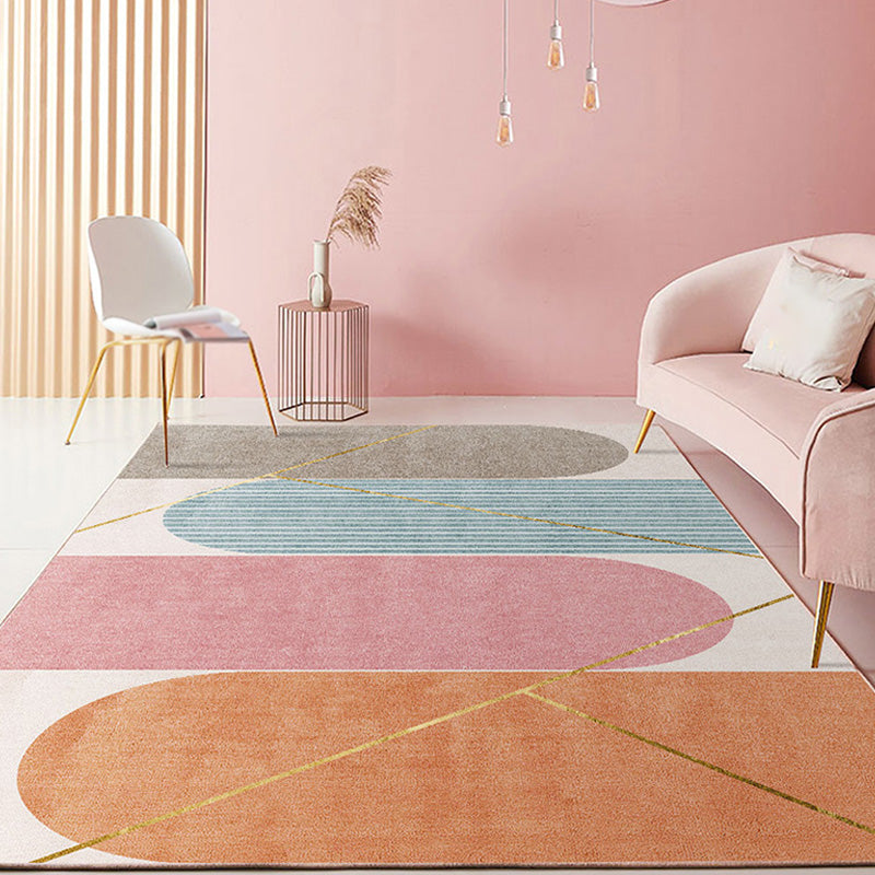 Colorblock Stripe Pattern Rug Polyester Modern Rug Washable Anti-Slip Pet Friendly Area Rug for Living Room