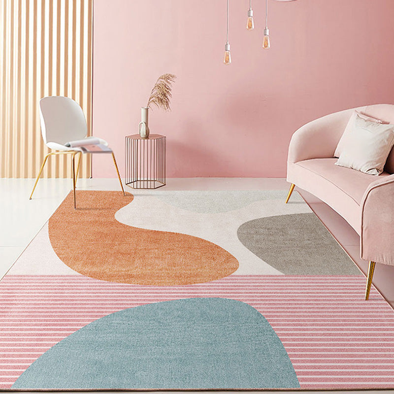 Colorblock Stripe Pattern Rug Polyester Modern Rug Washable Anti-Slip Pet Friendly Area Rug for Living Room