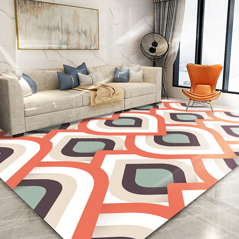 Moroccan Geometric Pattern Rug Orange and Brown Polyester Rug Washable Pet Friendly Non-Slip Area Rug for Living Room