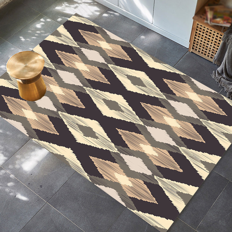 Moroccan Geometric Pattern Rug Orange and Brown Polyester Rug Washable Pet Friendly Non-Slip Area Rug for Living Room