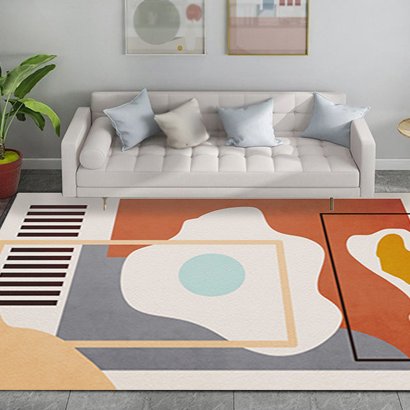 Unique Multicolor Modernist Rug Polyester Colorblock Striped Pattern Rug Washable Pet Friendly Non-Slip Carpet for Living Room